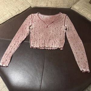 American Eagle Outfitters Textured Knit Top - Brownish/Maroon Washed